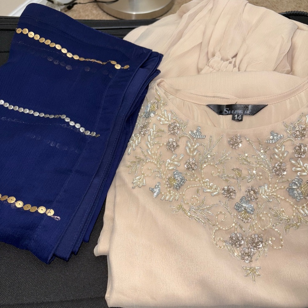 Neavy blue and Beige Scarves with Sequin Detail